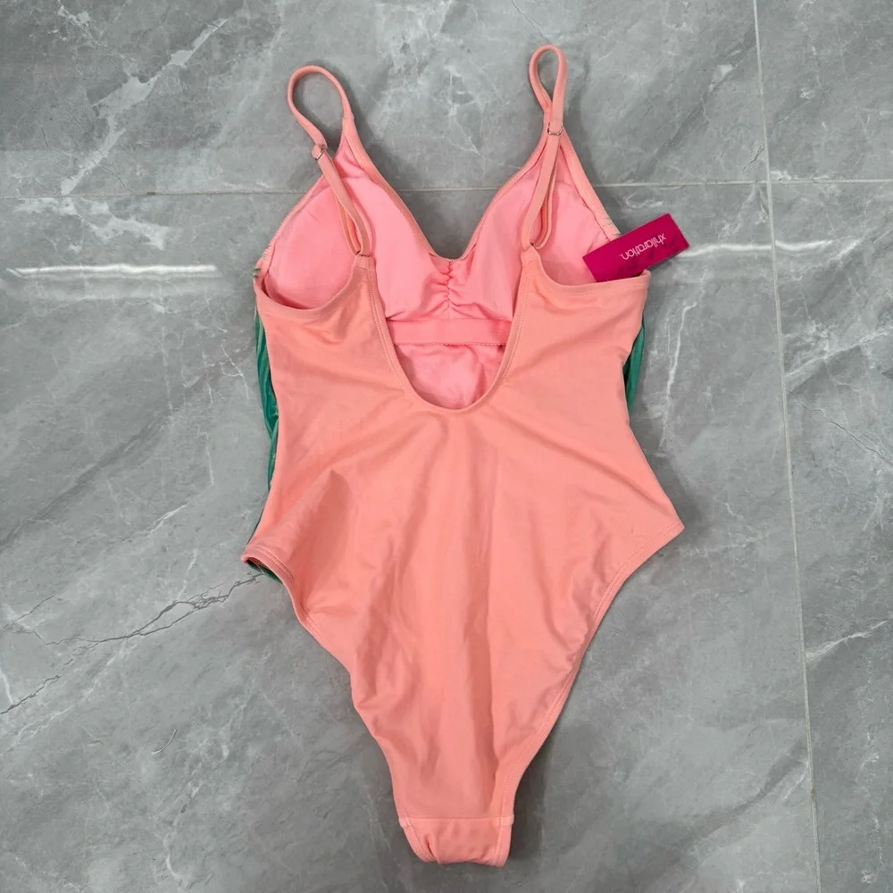 Women’s Xhilaration Palm Print One Piece Swimsuit Scoop Back Adjustable Straps M - Picture 7 of 16